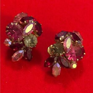 Schoffel Austria Crown Mark Pink Rhinestone Clip On Earrings Vintage EUC